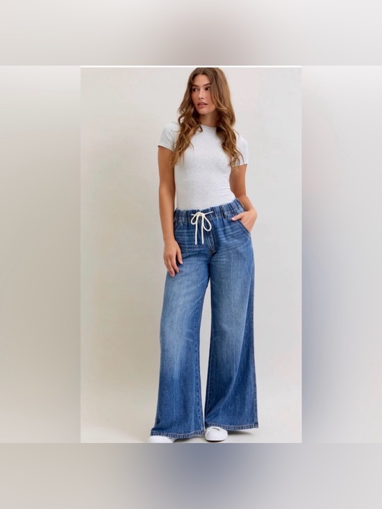 Judy Blue Denim - NWT Judy Blue High Waist Featherweight Drawstring Palazzo Pants Jeans 7 / 28